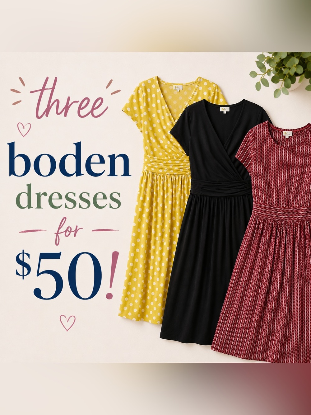 Boden Women’s Three-Pack Midi Dresses - Yellow Polka Dot, Black, Red Pattern
